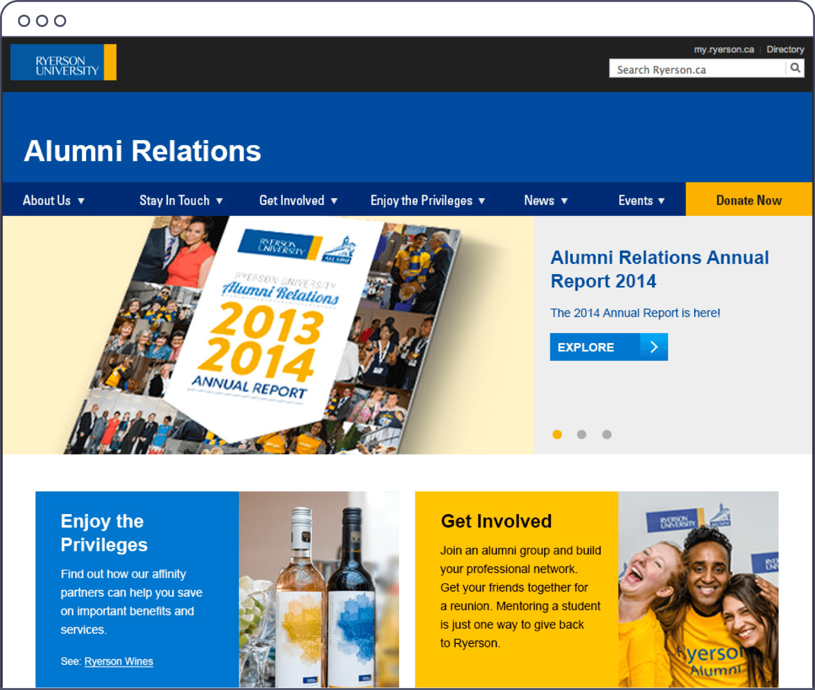 Preview of the Alumni Relations site in a browser