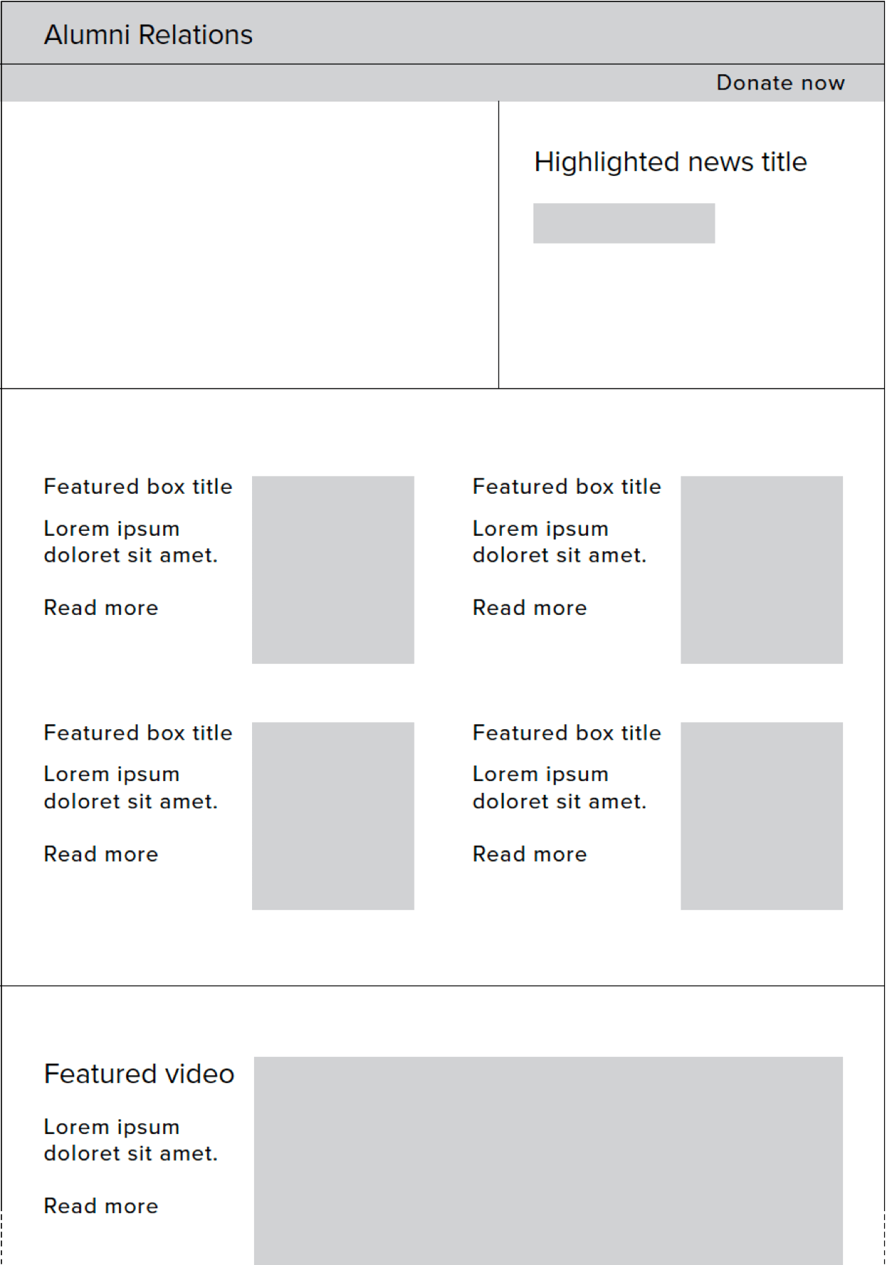 Original wirefame of the homepage