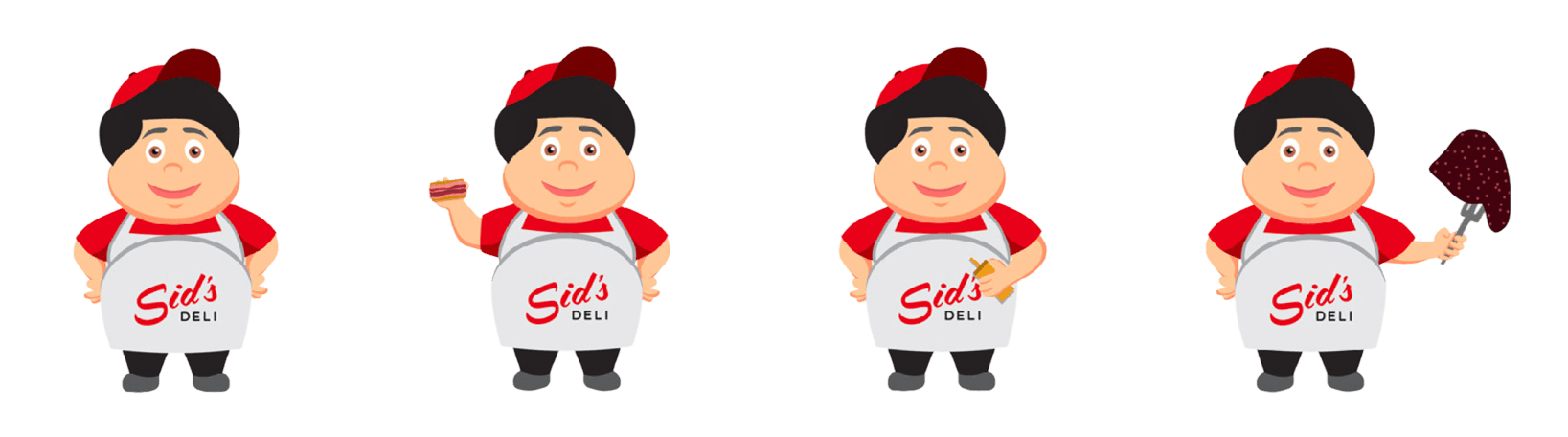 A bunch of Sid's mascots holding mustard and corned beef