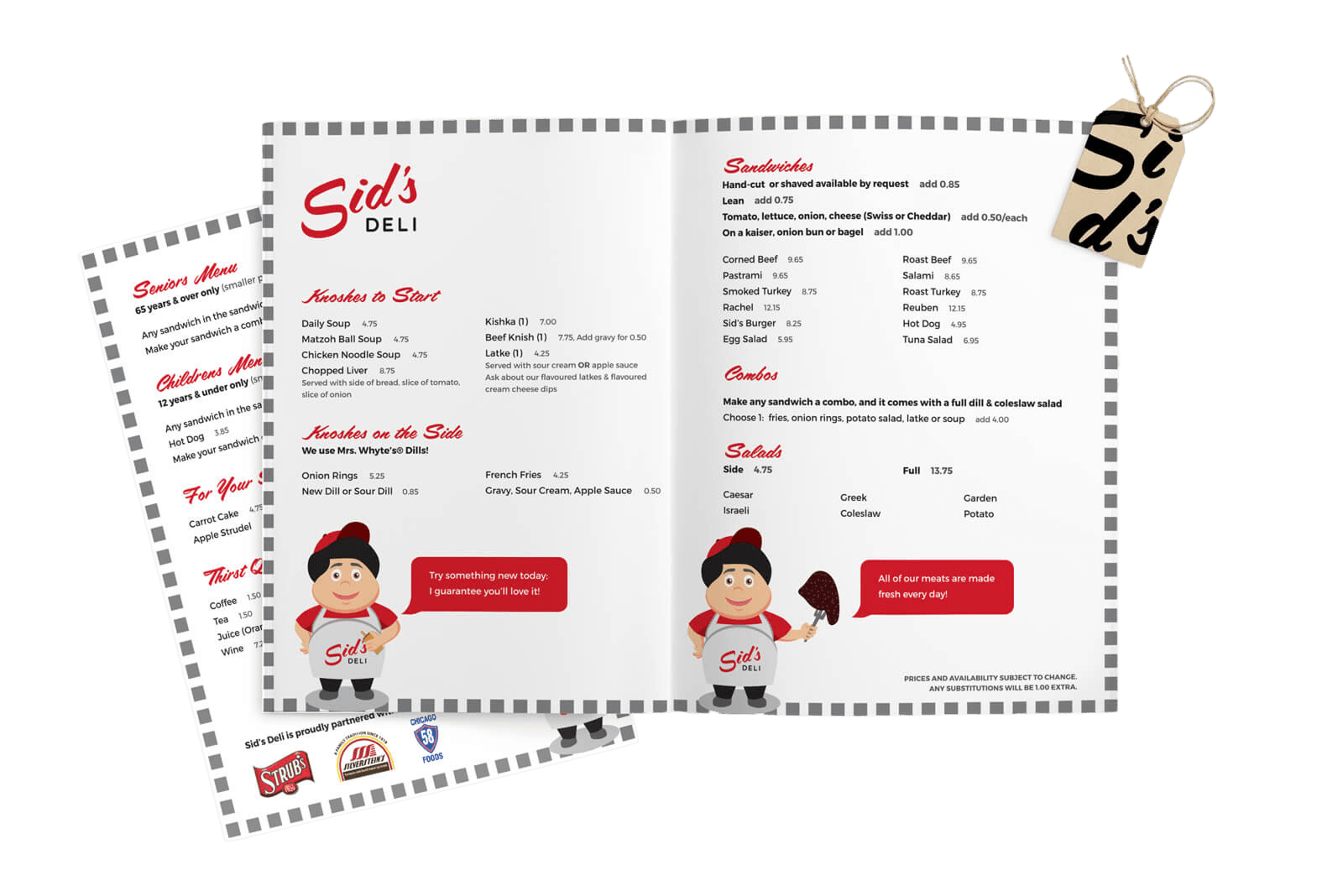 A menu sample with some food labels