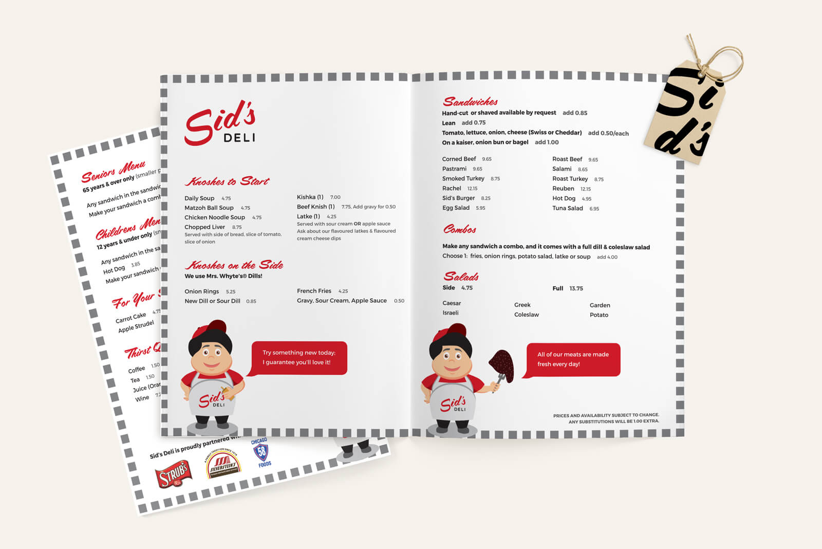 A menu sample with some food labels