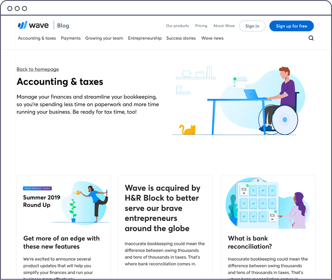 Desktop view of a category landing page of the blog