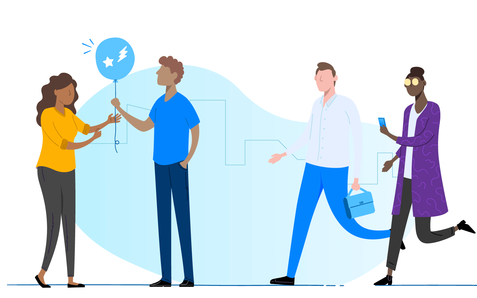 An illustration of a group of people walking