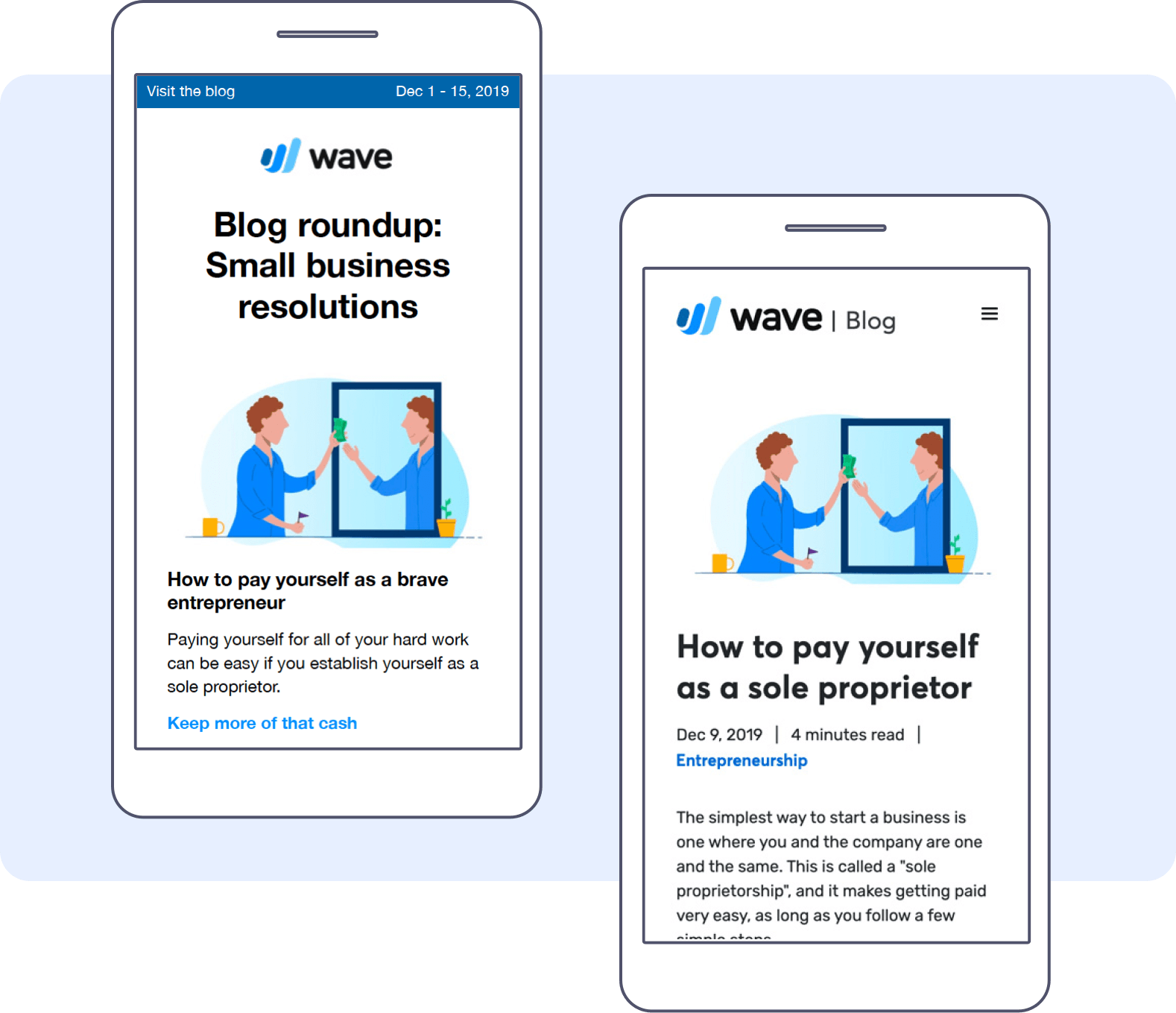 Mobile devices showing the blog experience