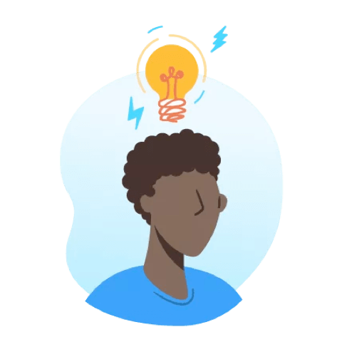 Illustration of a man with a lightblub over his head