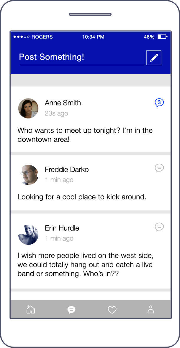 Mobile device with the community section open